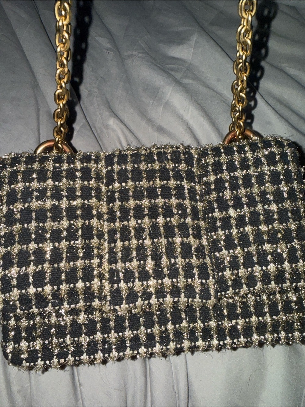 Kooroloo Tweed Chain Shoulder Bag in Black and Gold - Picture 3 of 5